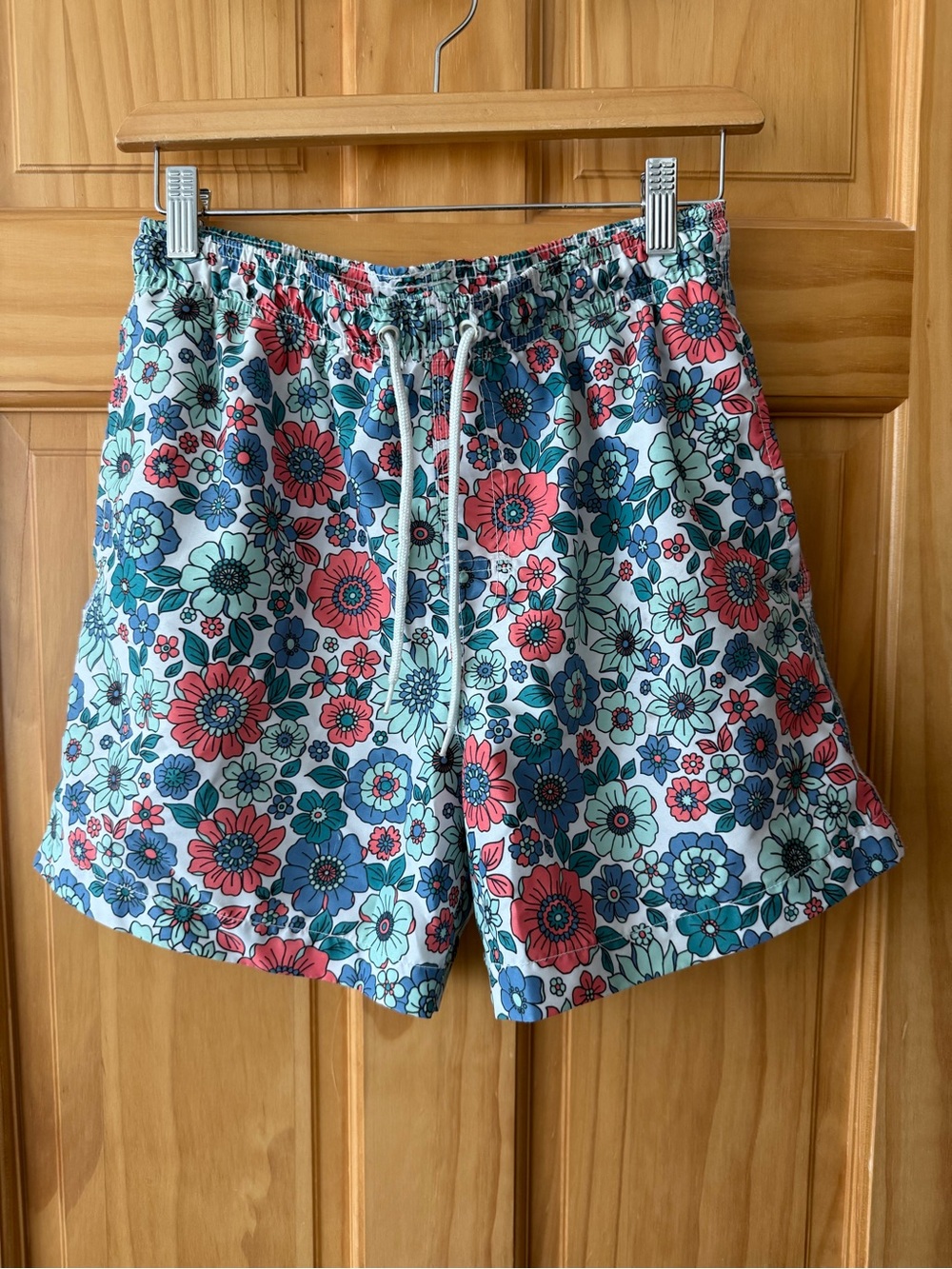 George Floral Swim Shorts in Coral, Teal, Blue and White